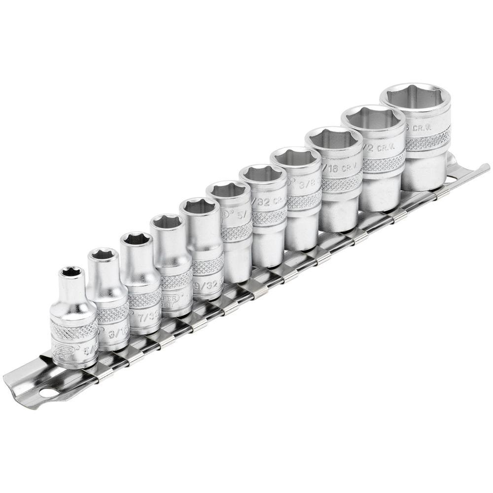 Draper 11 Piece 1/4" Drive Hex Socket Set Imperial on Rail 1/4"
