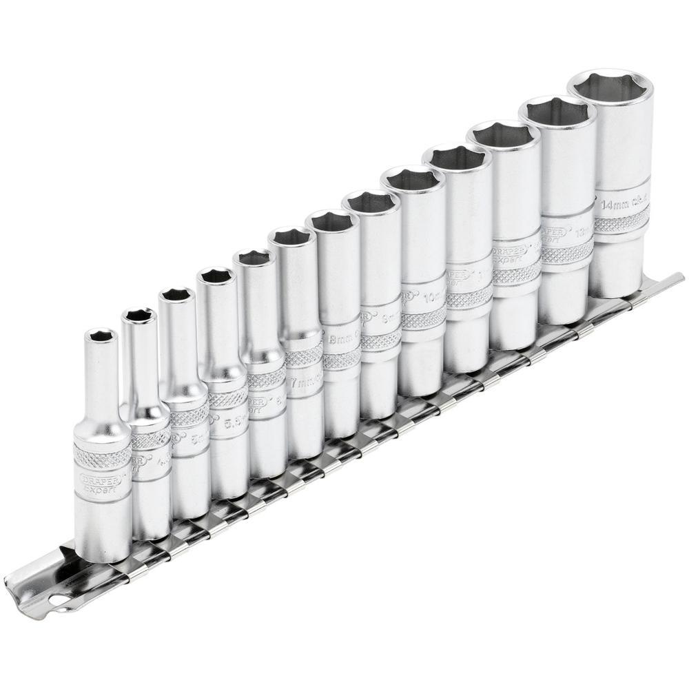 Draper Expert 13 Piece 1/4" Drive Deep Hex Socket Set Metric on Rail 1/4"