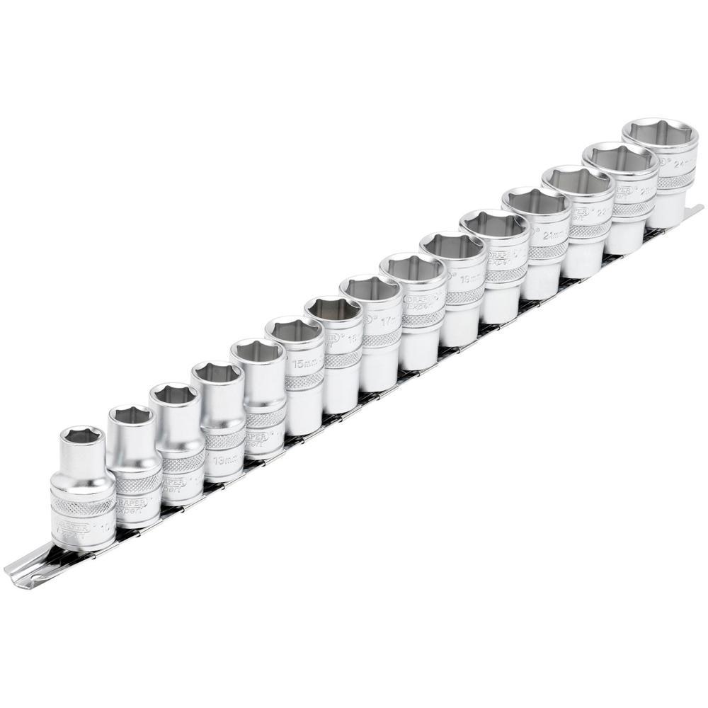 Draper 15 Piece 1/2" Drive Socket Set Metric on Rail
