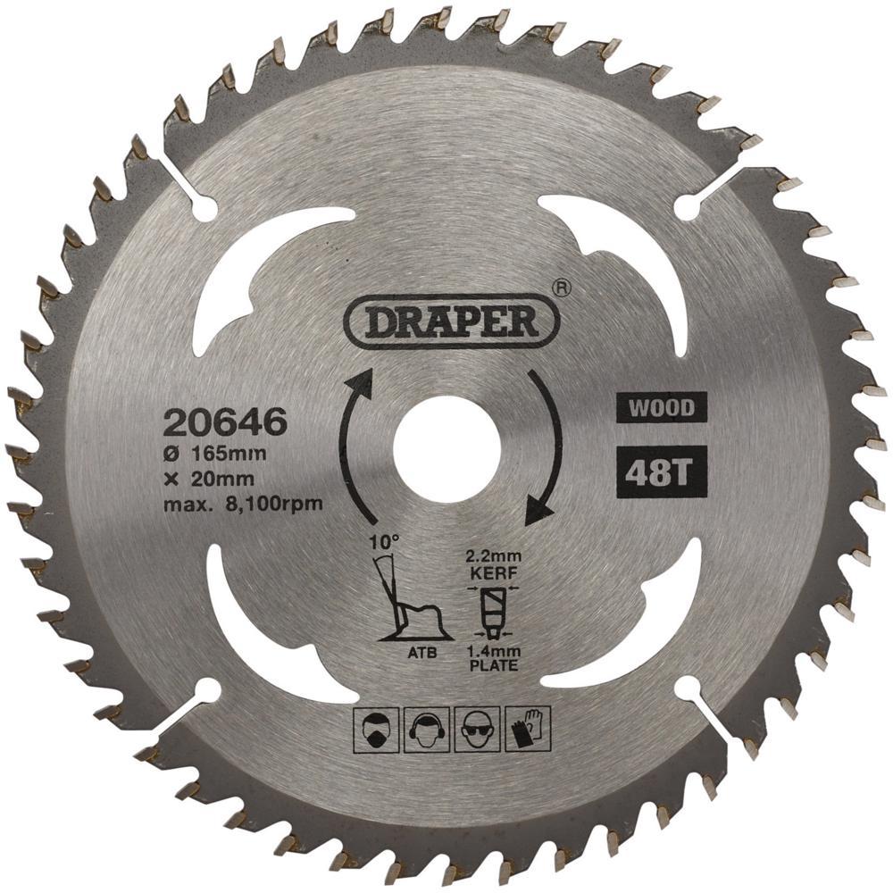 Draper TCT Wood Cutting Circular Saw Blade 165mm 48T 20mm