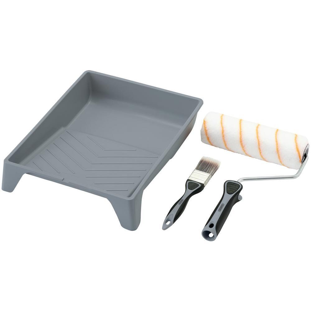 Draper 4 Piece Medium Pile Polyester Paint Roller Tray and Brush Set