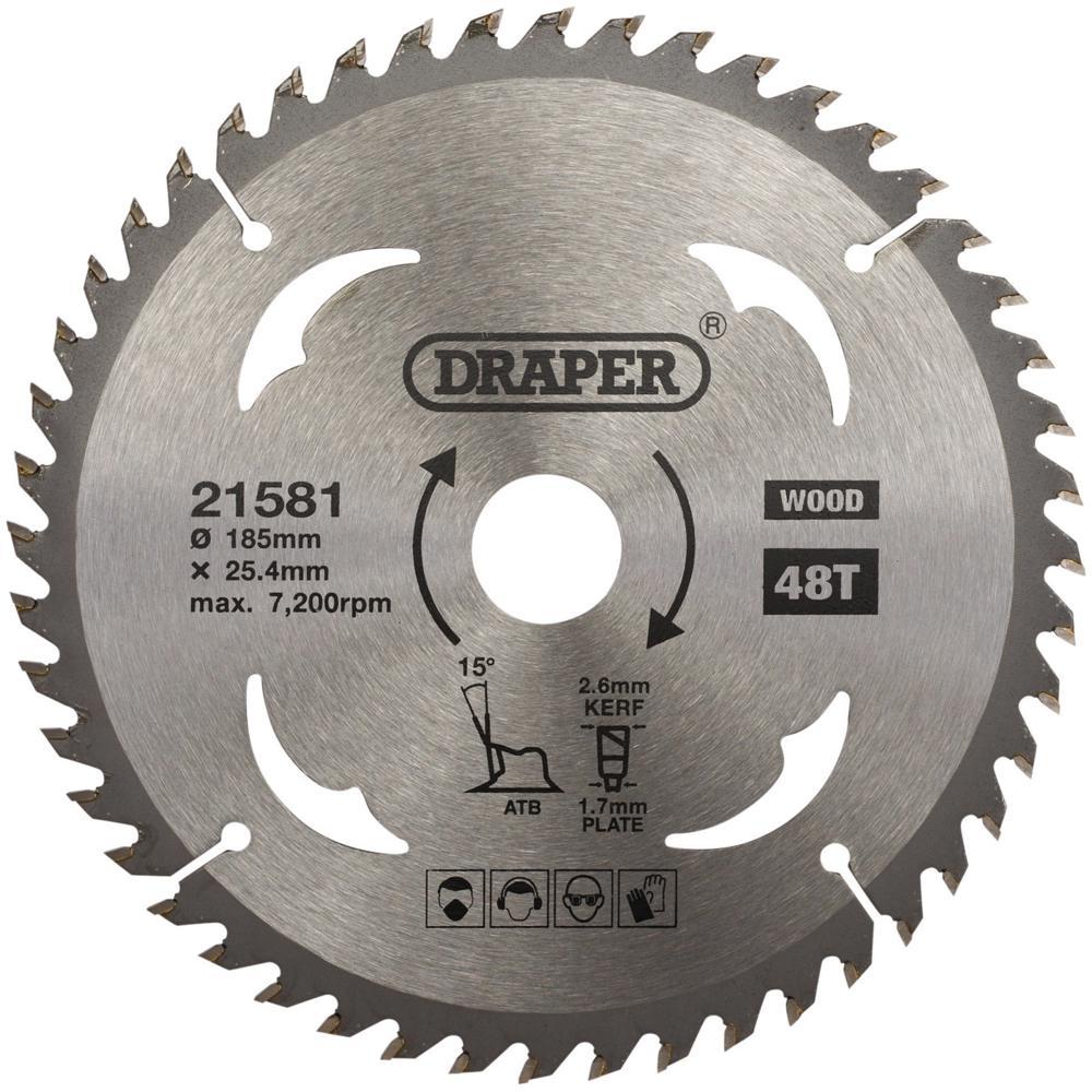 Draper TCT Wood Cutting Circular Saw Blade 185mm 48T 25.4mm