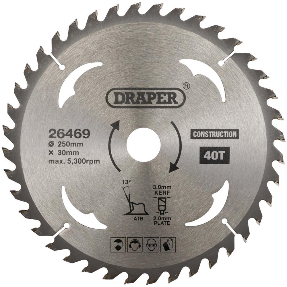 Draper TCT Construction Circular Saw Blade 250mm 40T 30mm