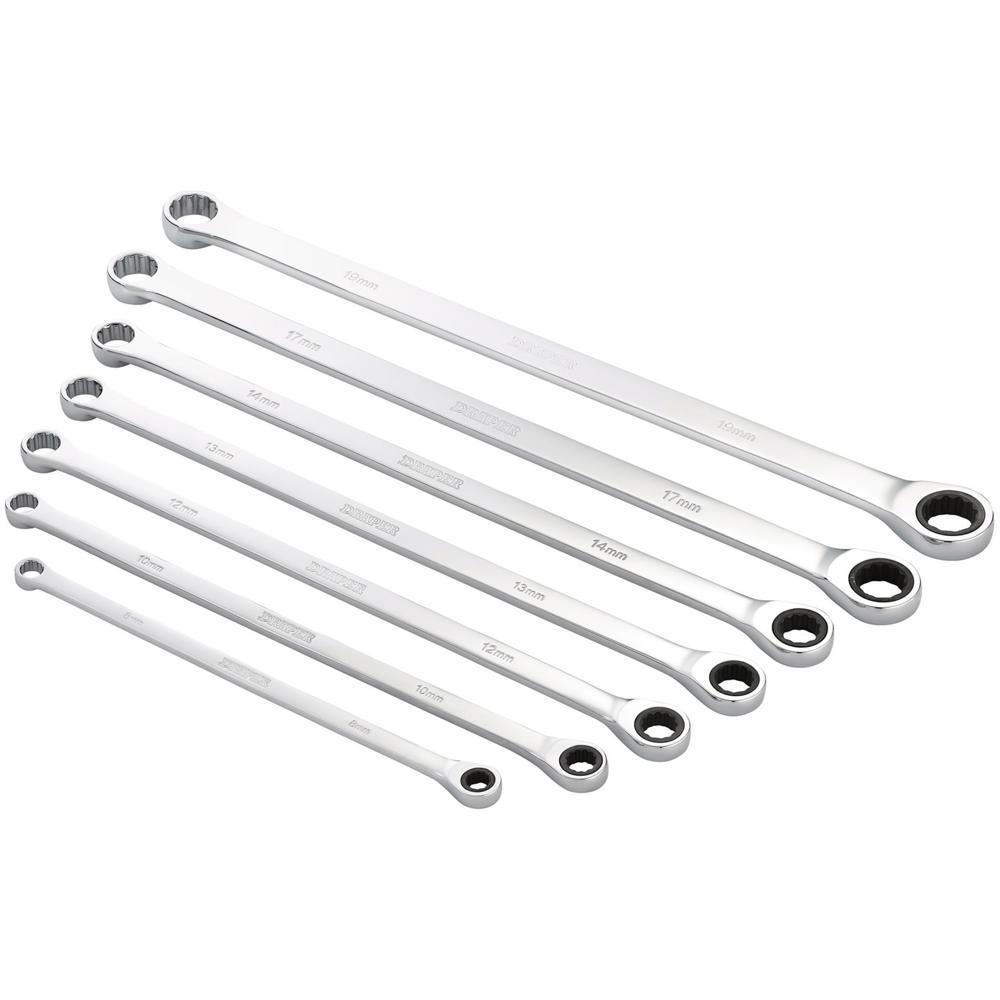 Draper Hi Torq 7 Piece Extra Long Double Ring Ratchet Spanner Set