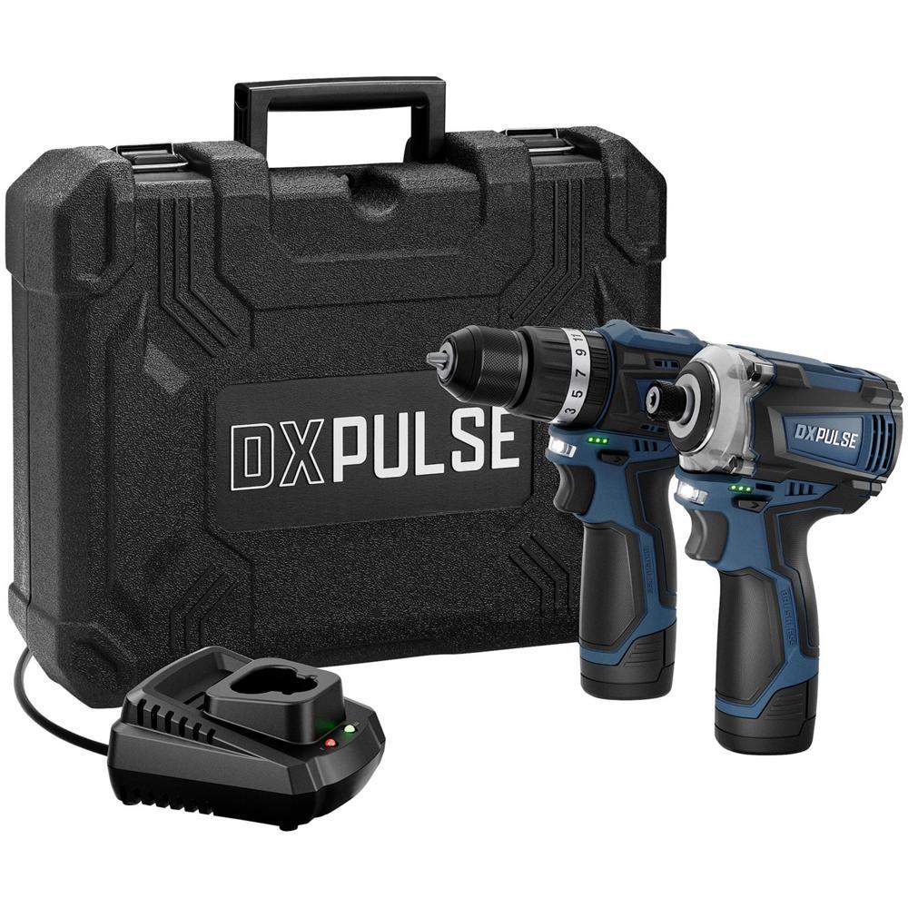 Draper DXPULSE 12v Cordless Brushless Combi Drill and Impact Driver Kit 2 x 2ah Li-ion Charger Case