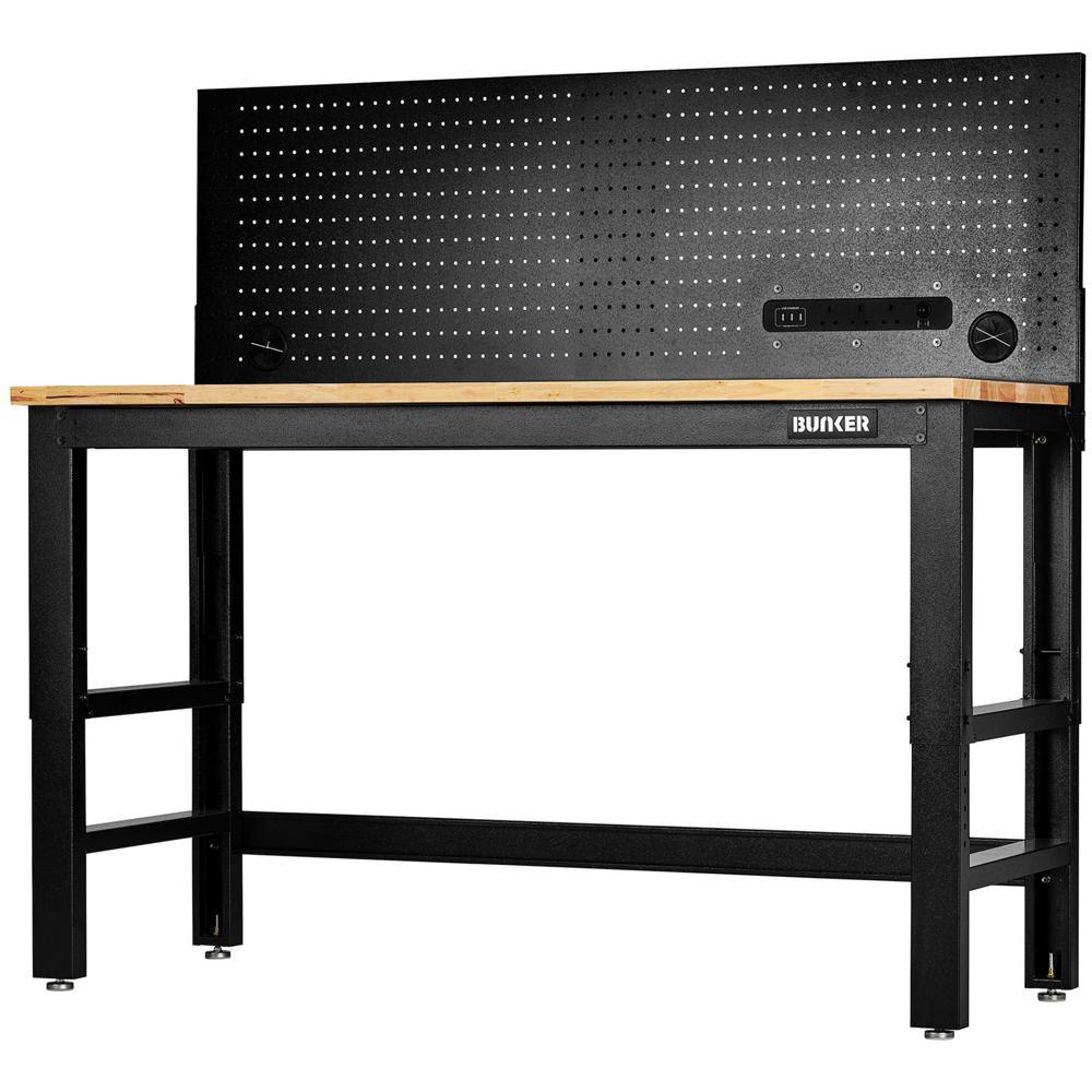 Bunker Hardwood Worktop Workbench and Power Pegboard 1.5m
