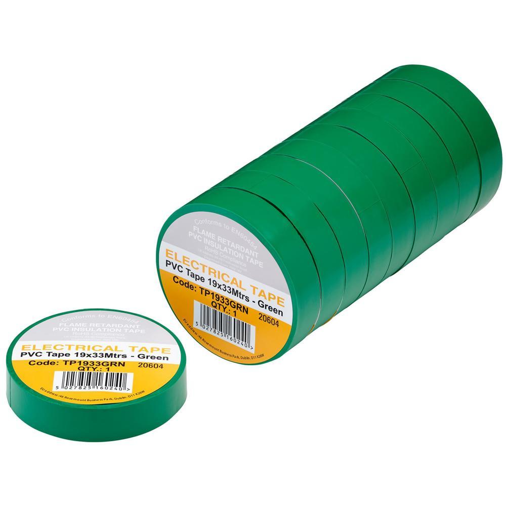 Draper PVC Electrical Insulation Tape Pack of 10 Green 19mm 33m