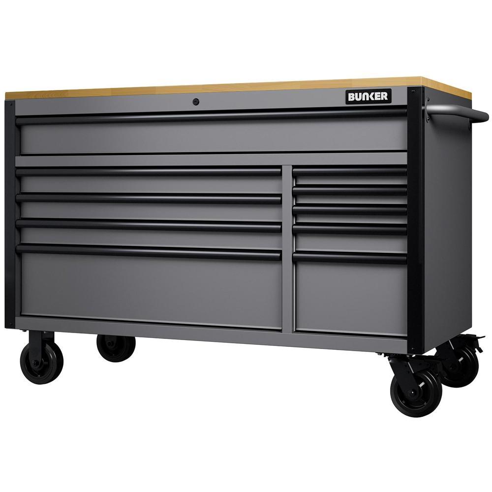 Bunker 10 Drawer Workbench Tool Roller Cabinet Black / Light Grey