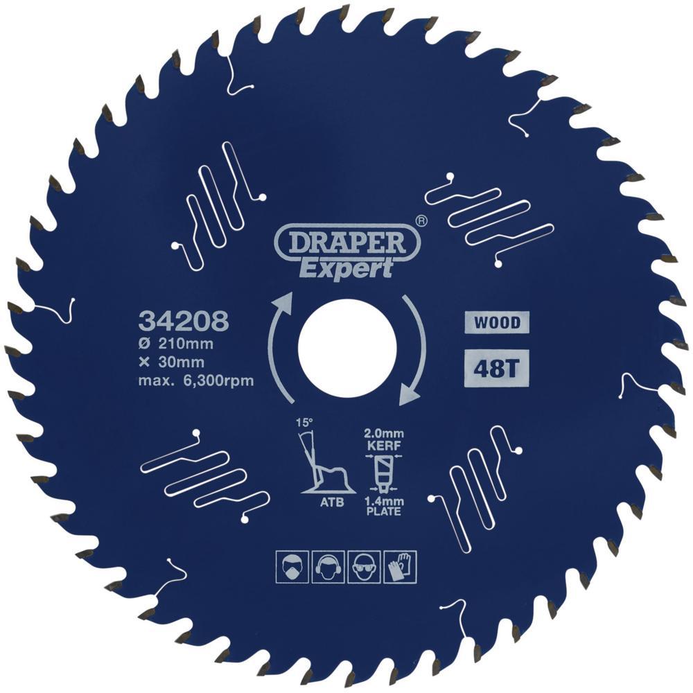 Draper Expert PTFE TCT Circular Saw Blade for Wood 210mm 48T 30mm