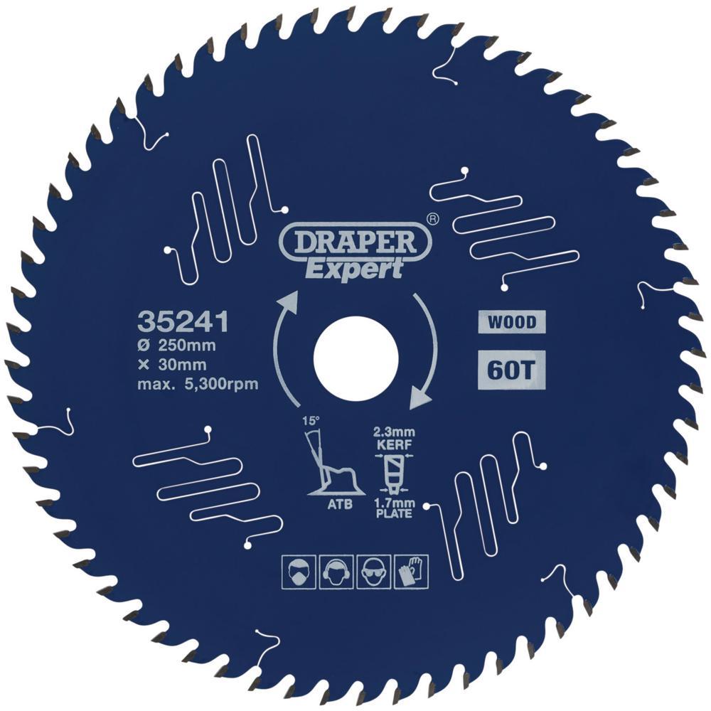 Draper Expert PTFE TCT Circular Saw Blade for Wood 250mm 60T 30mm