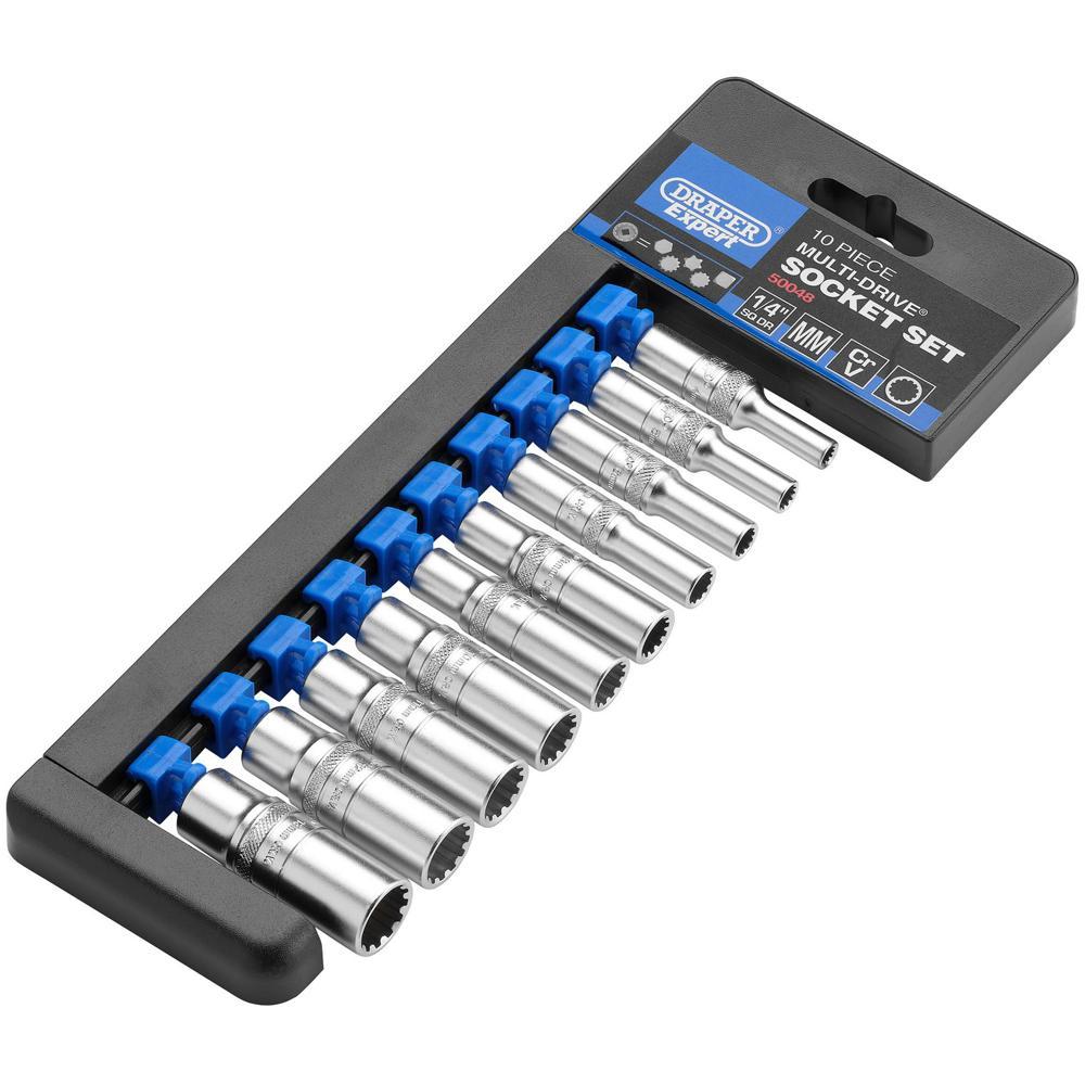 Draper 10 Piece 1/4" Drive Deep Bi Hex Multi Drive Socket Set Metric 1/4"