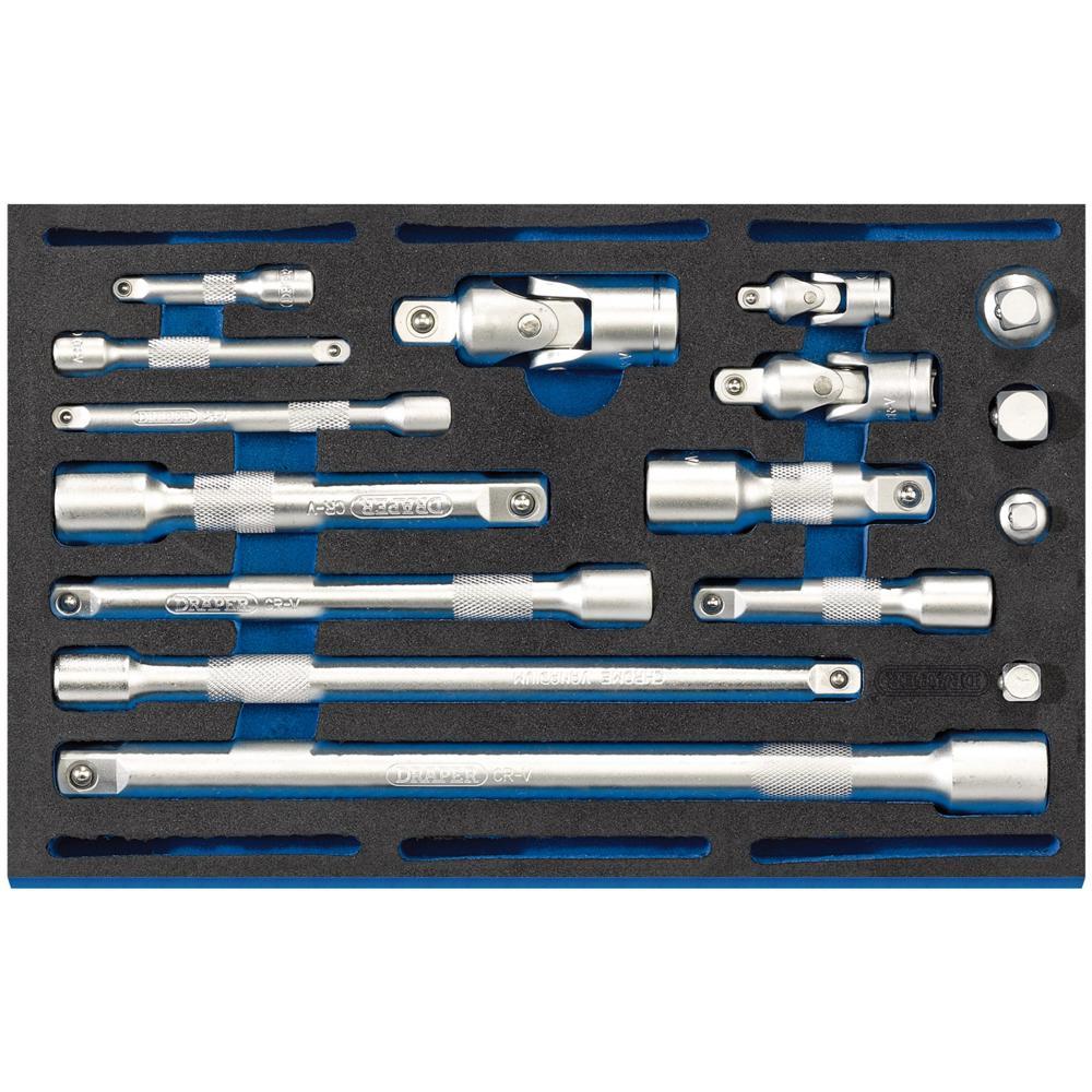 Draper 16 Piece Extension Universal Joint Socket Convertor Set in Eva Insert Tray 1/4"