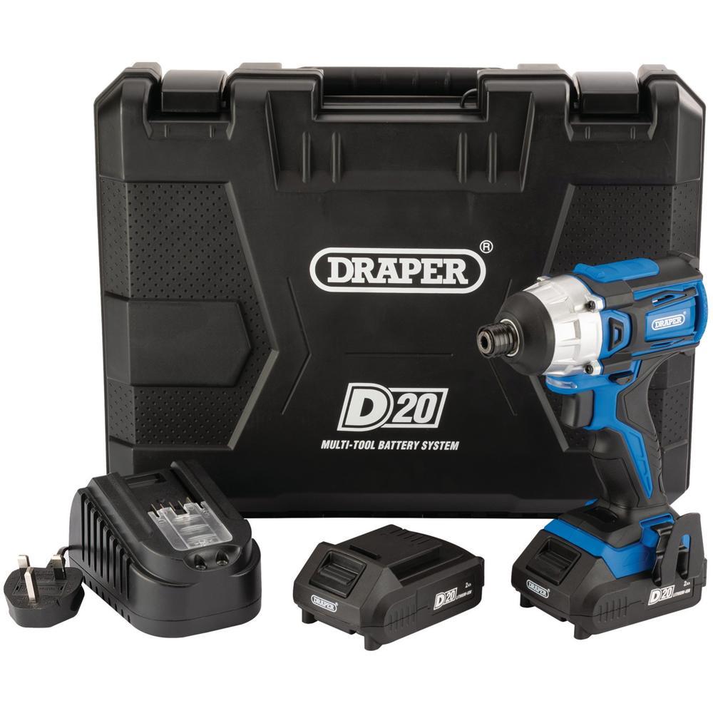 Draper D20ID180 D20 20v Cordless Brushless Impact Driver 2 x 2ah Li-ion Charger Case
