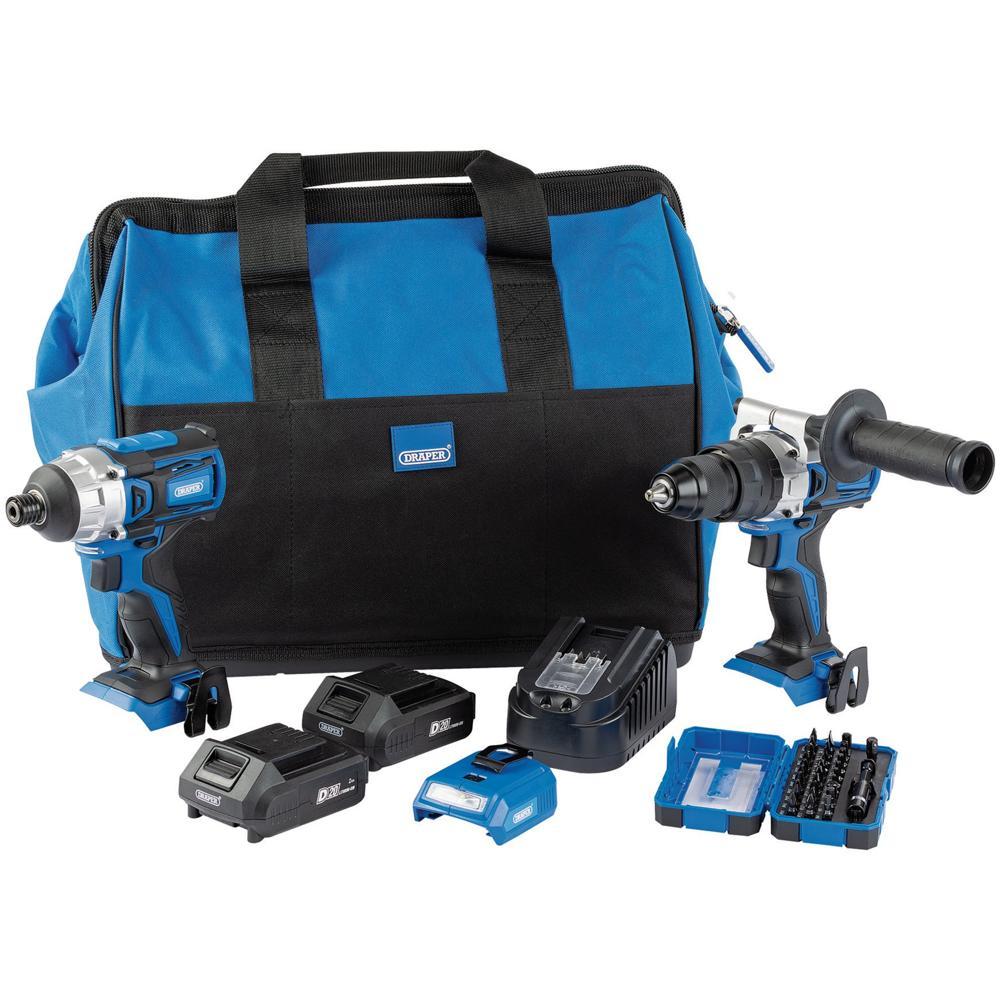 Draper 4 Piece 20v D20 Cordless Fix N Go Power Tool Kit 2 x 2ah Li-ion Battery Charger Bag & Accessories