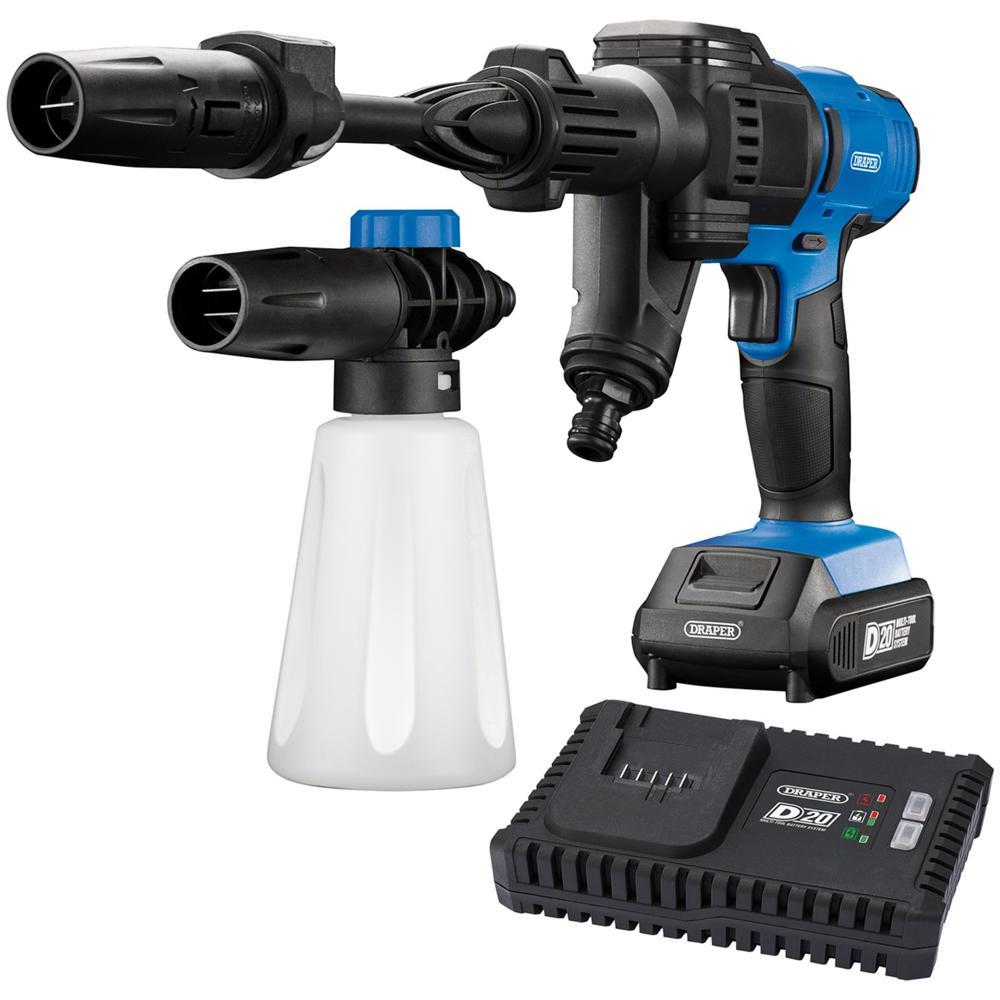 Draper D20 20v Cordless Pressure Washer 16 Bar 1 x 2ah Li-ion Battery Charger