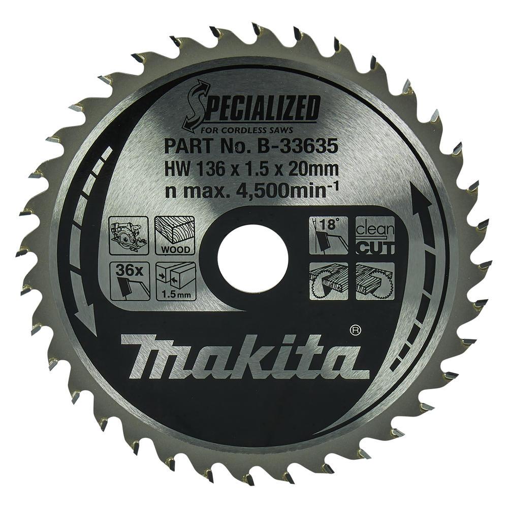 Makita SPECIALIZED Cordless Circular Saw Blade for Wood Cutting 136mm 36T 20mm