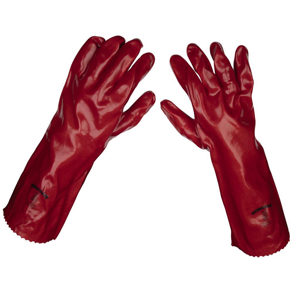 Sealey 9114 PVC Gauntlet Gloves Red One Size Pack of 12