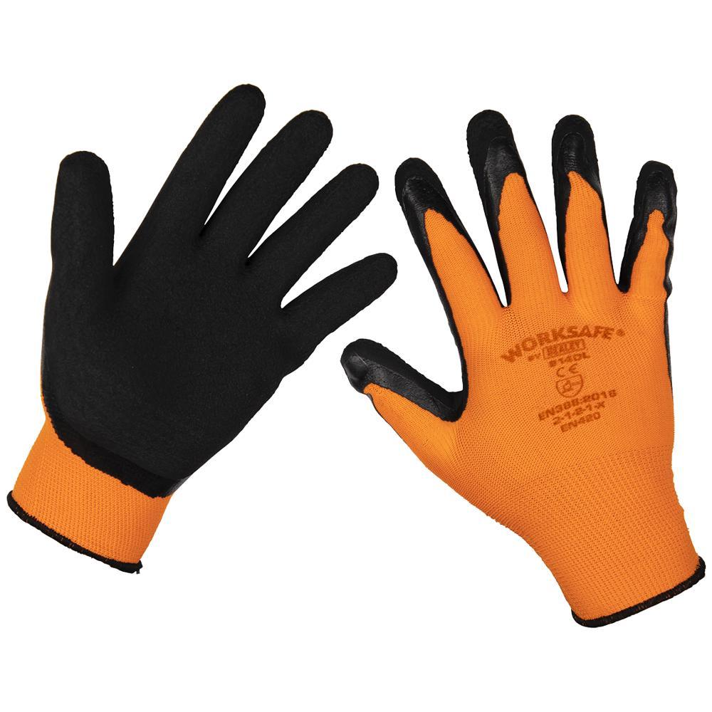 Sealey Worksafe Foam Latex Grip Gloves Black / Orange L Pack of 1