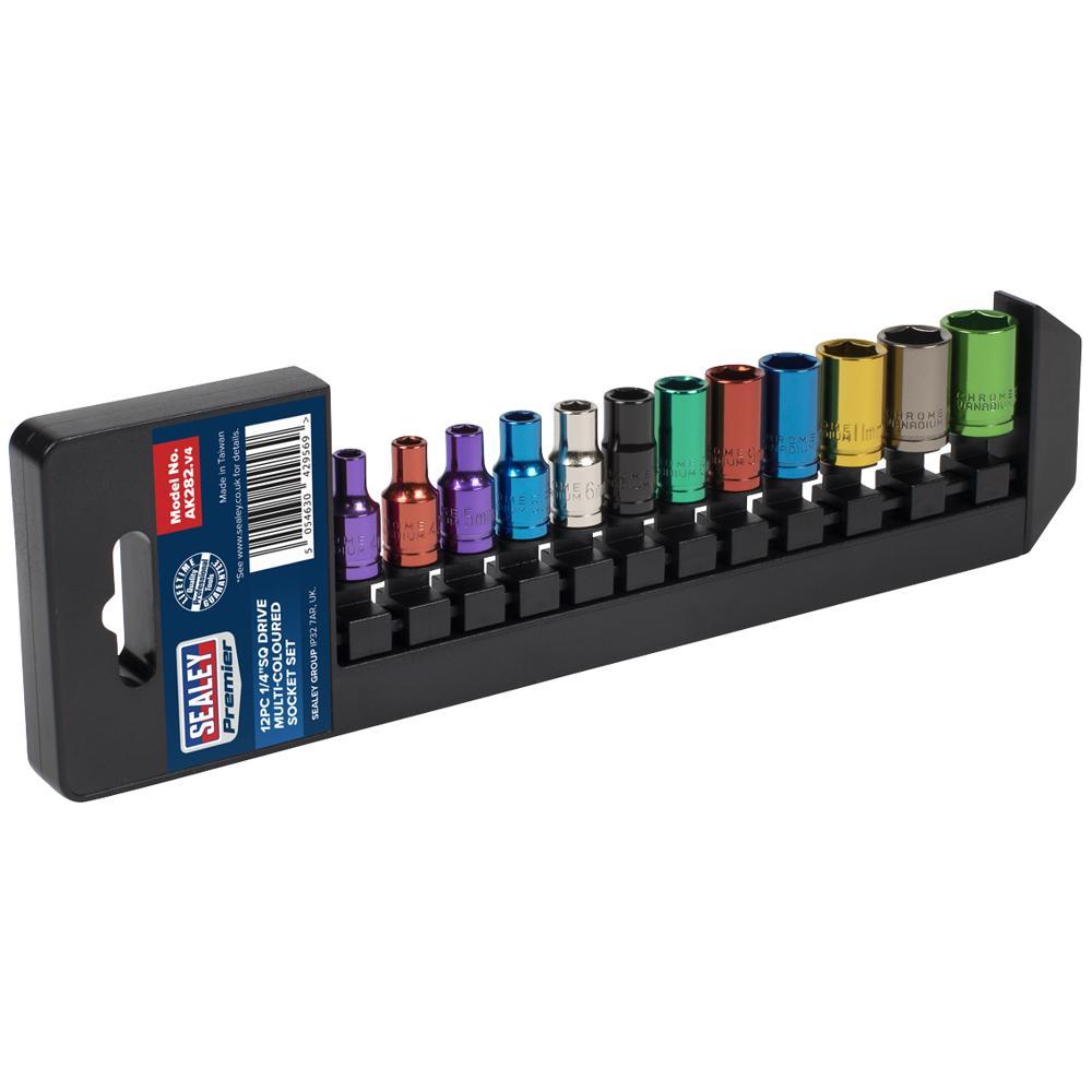 Sealey 12 Piece 1/4" Drive Coloured Hexagon WallDrive Socket Set Metric 1/4"