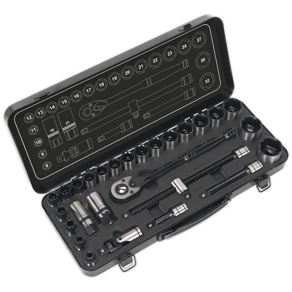 Sealey 28 Piece 1/2" Drive Hexagon Wall Socket Set 1/2"