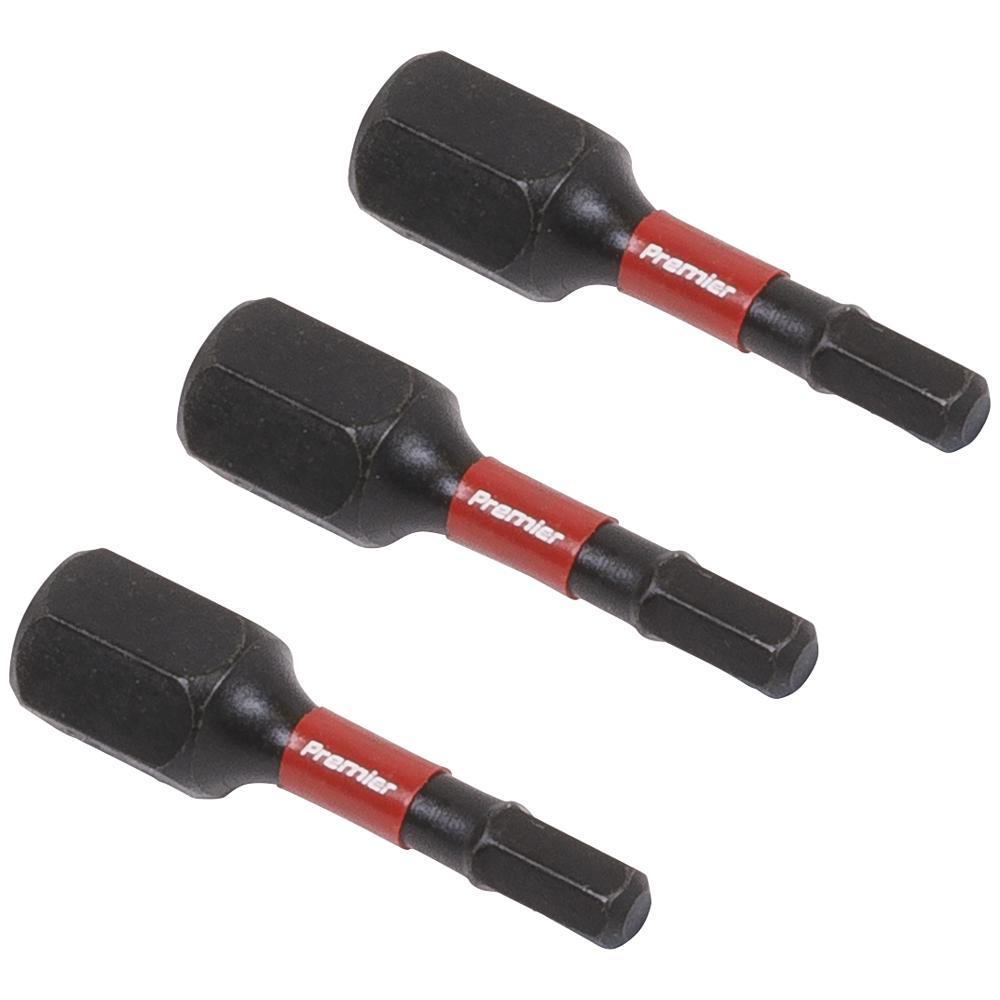 Sealey Impact Power Tool Hexagon Screwdriver Bits Hex 3mm 25mm Pack of 3