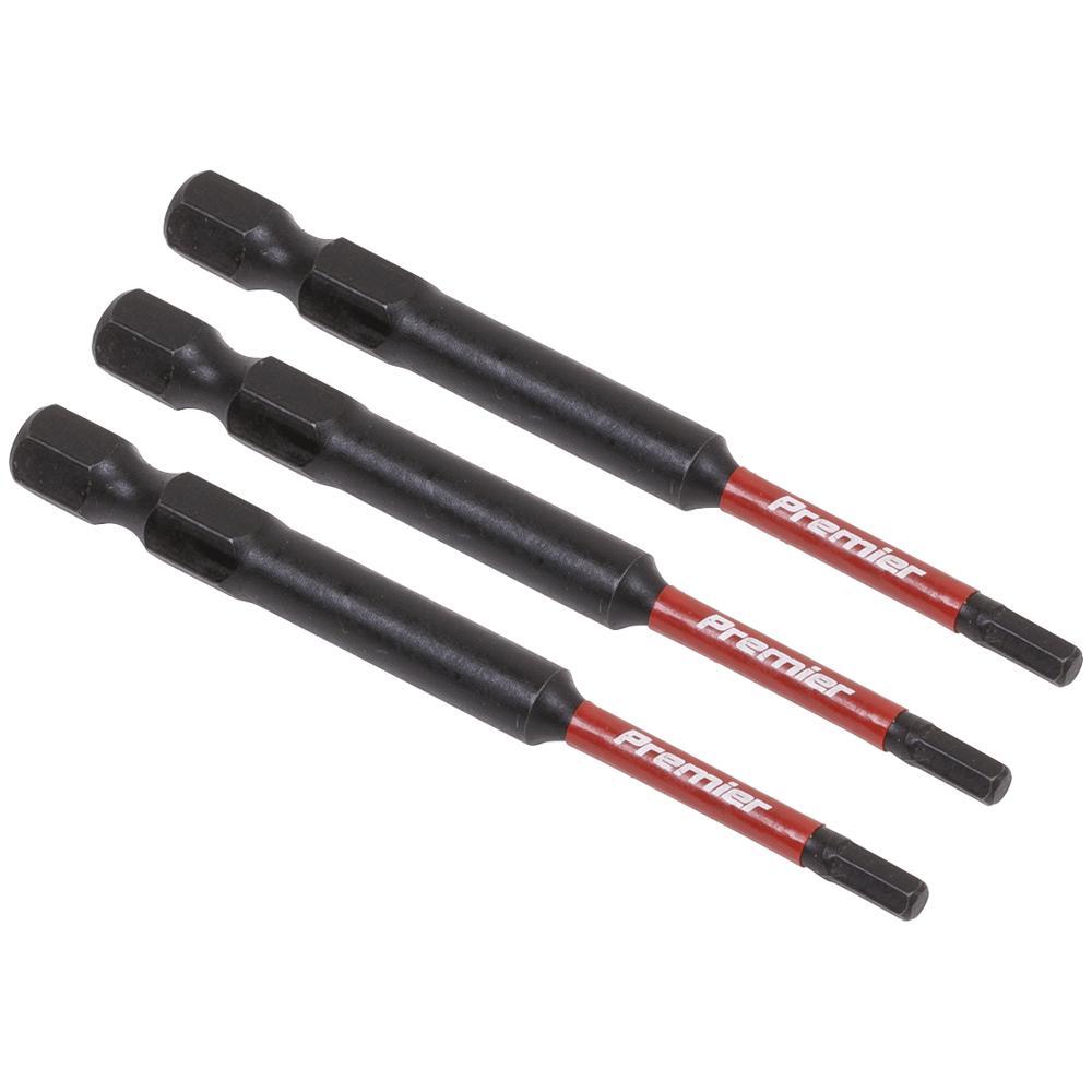Sealey Impact Power Tool Hexagon Screwdriver Bits Hex 3mm 75mm Pack of 3