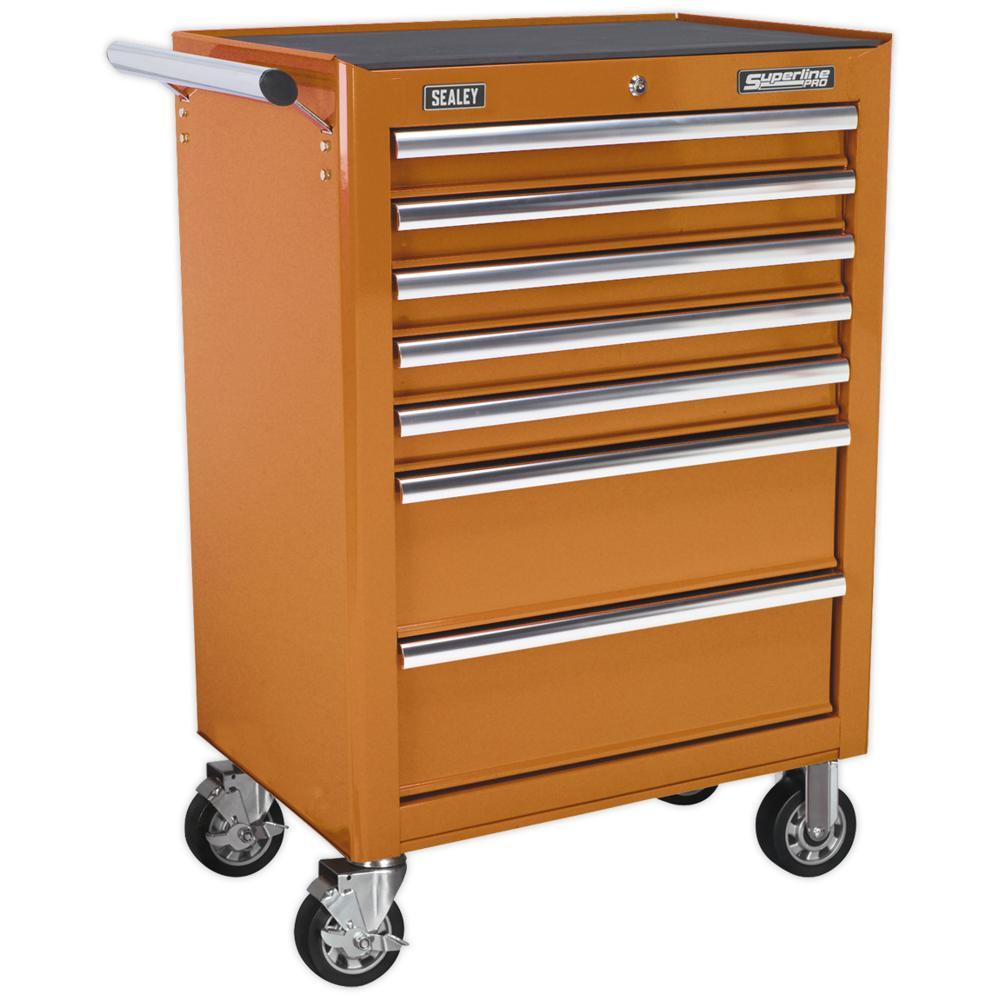 Sealey 7 Drawer Ball Bearing Runner Tool Roller Cabinet Orange