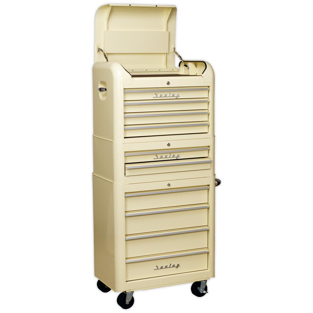 Sealey Premier Retro Style 10 Drawer Roller Cabinet, Mid and Top Tool Chest Cream