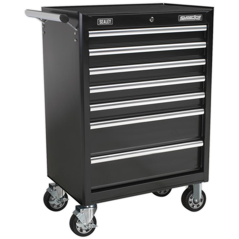 Sealey Superline Pro 7 Drawer Heavy Duty Roller Cabinet Black