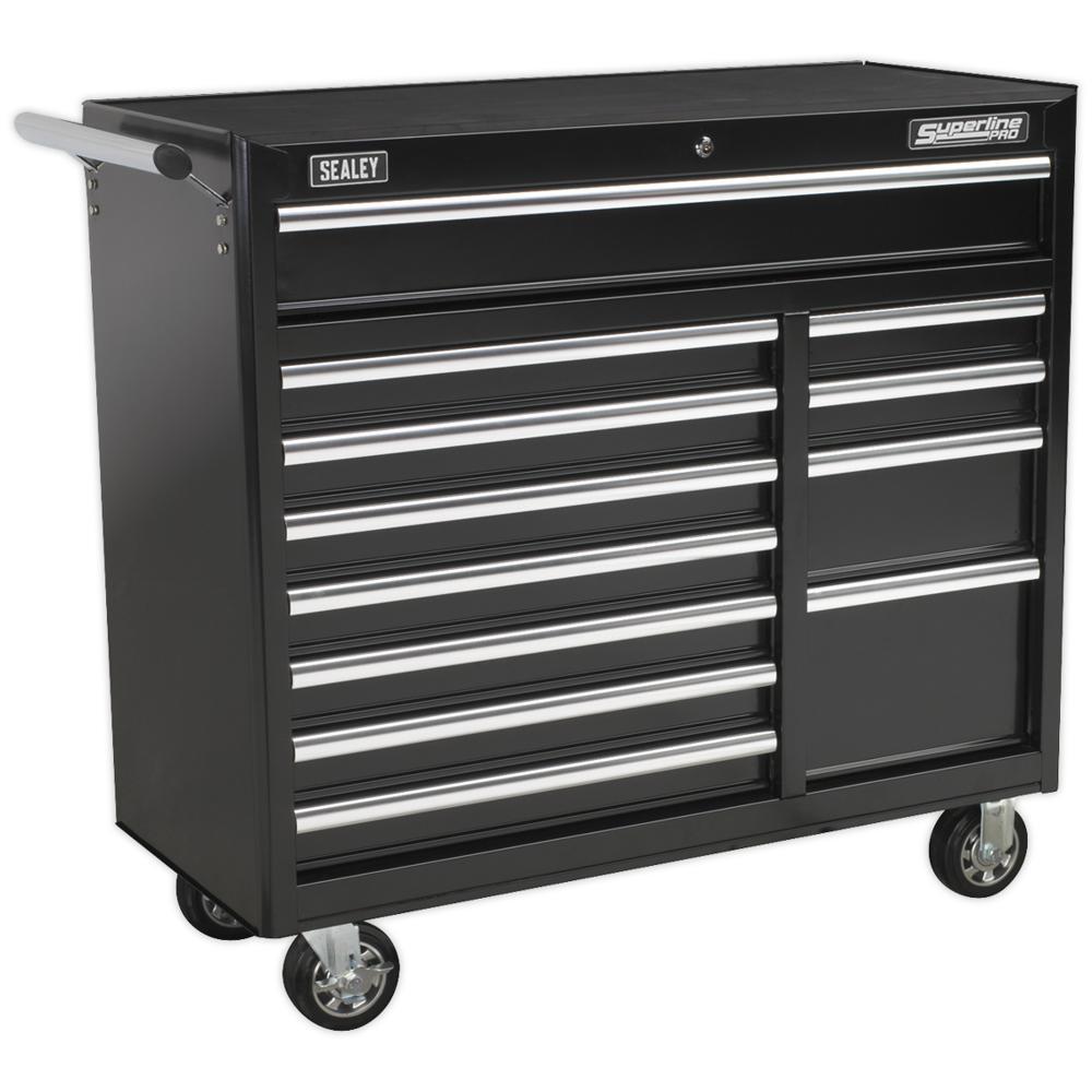 Sealey Superline Pro 12 Drawer Heavy Duty Roller Cabinet Black