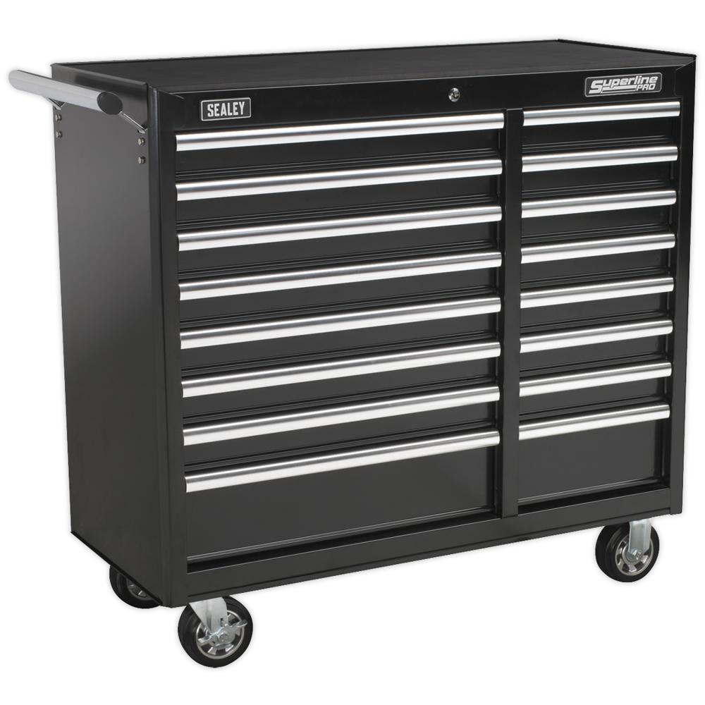 Sealey Superline Pro 16 Drawer Heavy Duty Roller Cabinet Black