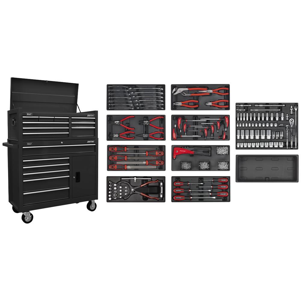 Sealey American Pro 15 Drawer Roller Cabinet + 117 Piece Hand Tool Kit Black