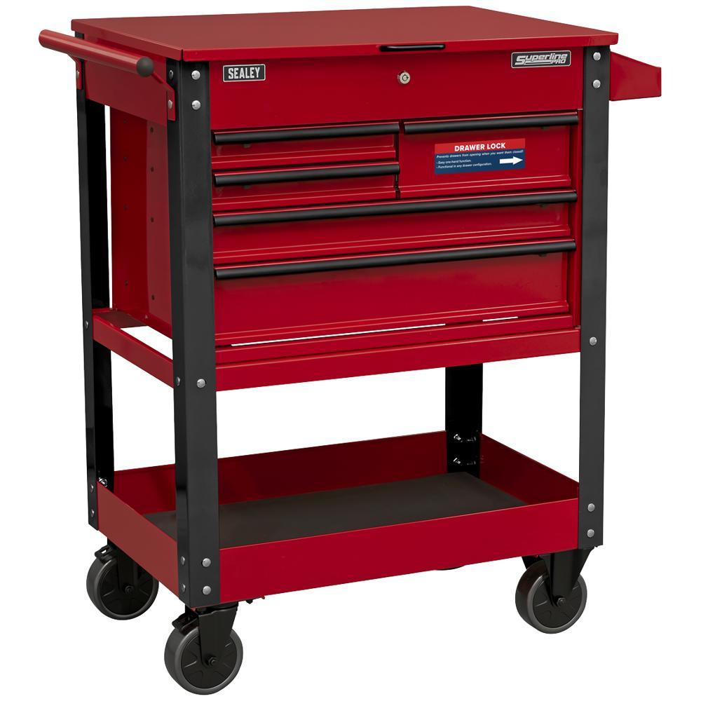 Sealey Heavy Duty 5 Drawer Tool and Parts Trolley Red