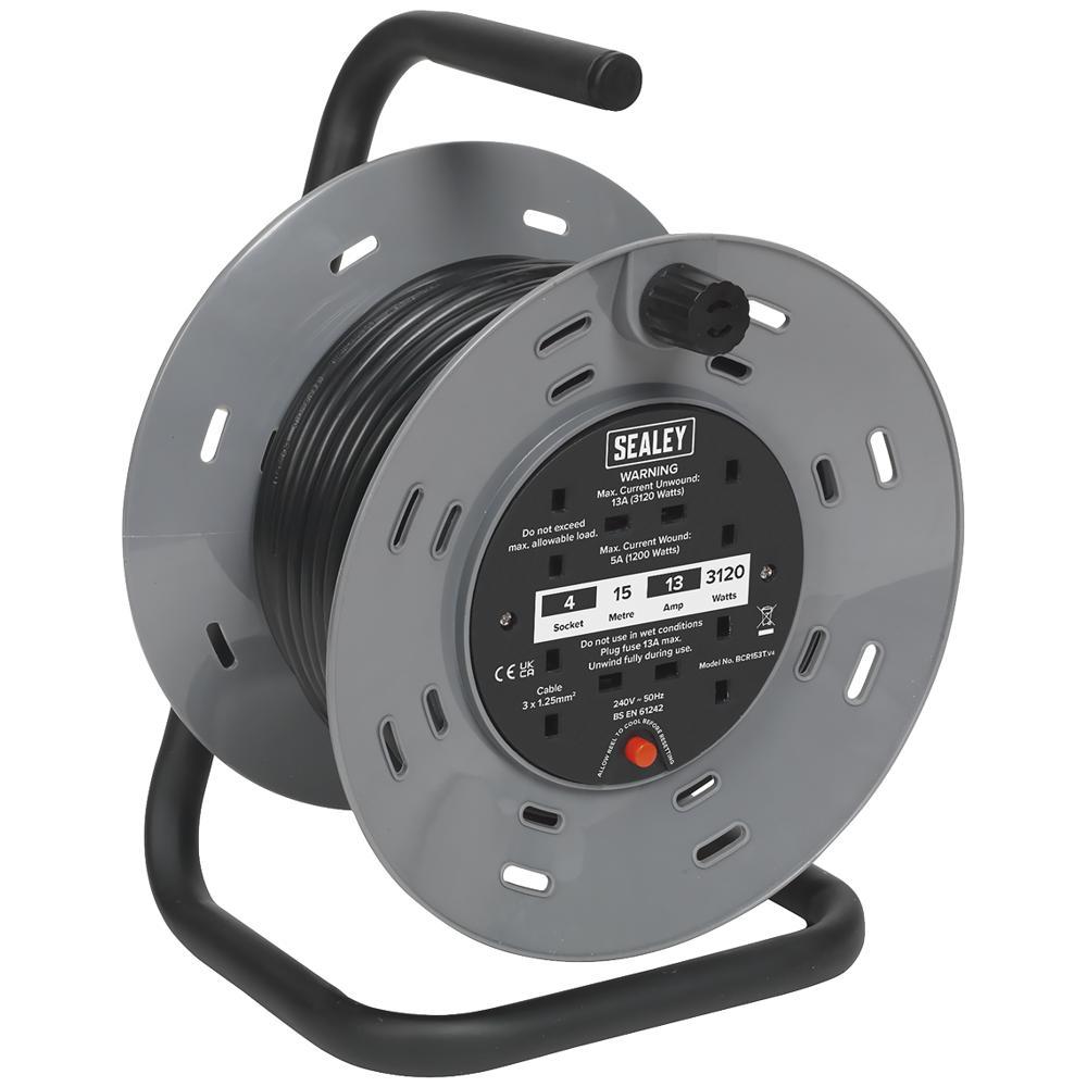 Sealey 4 Socket Heavy Duty Cable Extension Reel 240v 15m