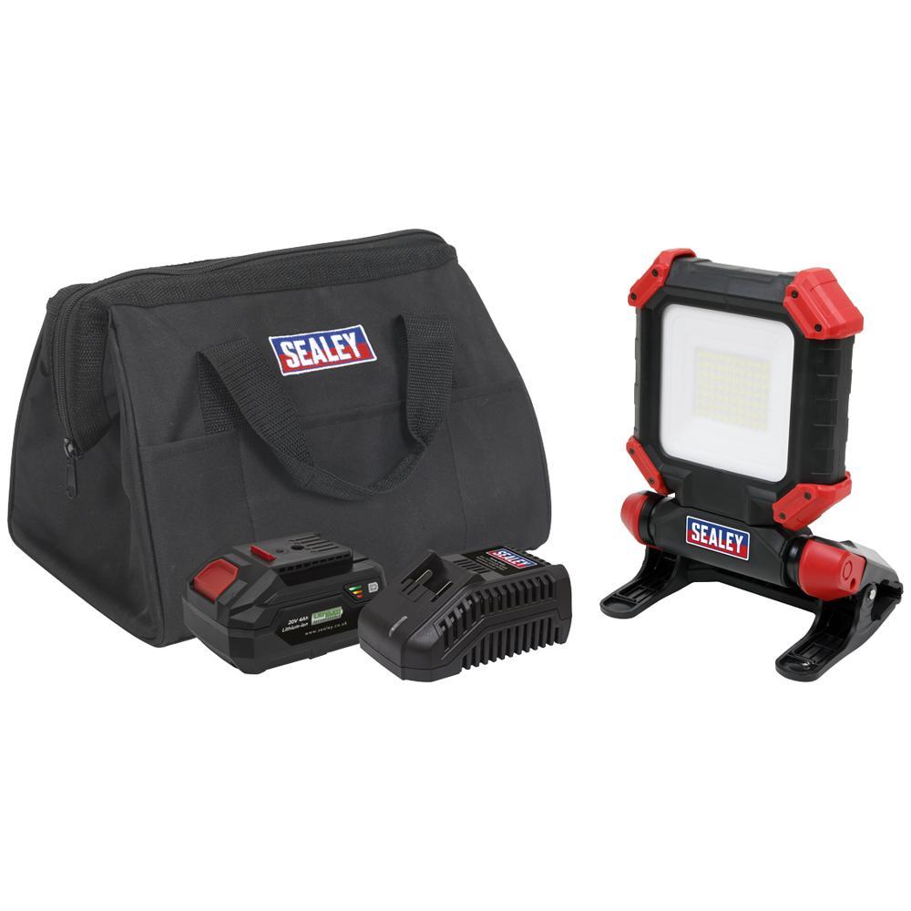 Sealey CP20VCL 20v Cordless Clip-on Work Light 1 x 4ah Li-ion Battery Charger Bag