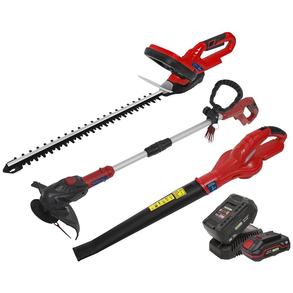 Sealey CP20V 20v Cordless 3 Piece Garden Power Tool Kit 1 x 2ah & 1 x 4ah Li-ion Battery Charger