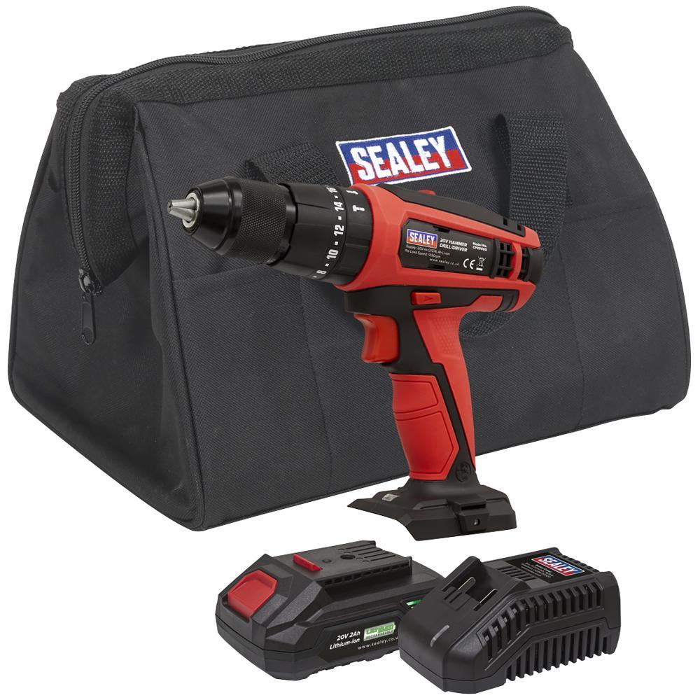 Sealey CP20VDD 20v Cordless Combi Drill 1 x 2ah Li-ion Battery Charger Bag