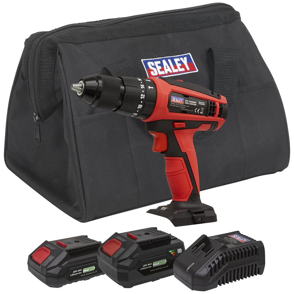Sealey CP20VDD 20v Cordless Combi Drill 2 x 2ah Li-ion Battery Charger Bag