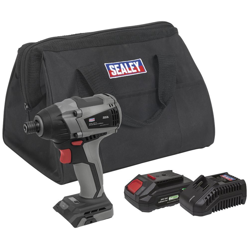 Sealey CP20VIDX 20v Cordless Brushless Impact Driver 1 x 2ah Li-ion Battery Charger Bag