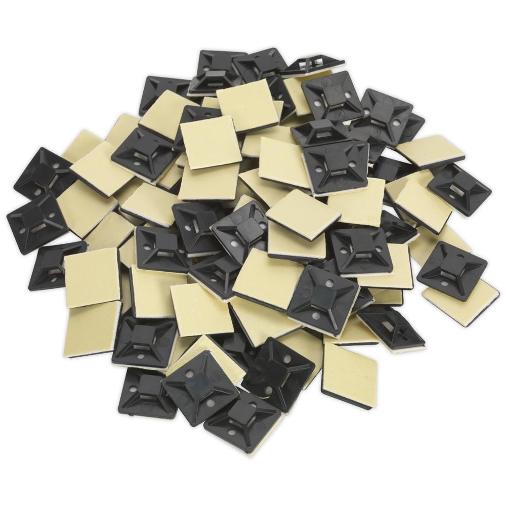 Sealey Self Adhesive Cable Tie Mounts Black 25mm Pack of 100