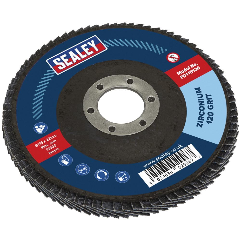 Sealey Zirconium Abrasive Flap Disc 115mm 120g Pack of 1