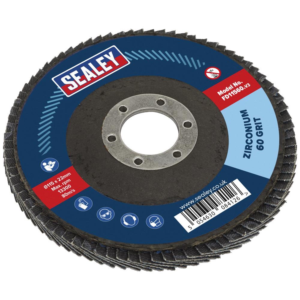 Sealey Zirconium Abrasive Flap Disc 115mm 60g Pack of 1