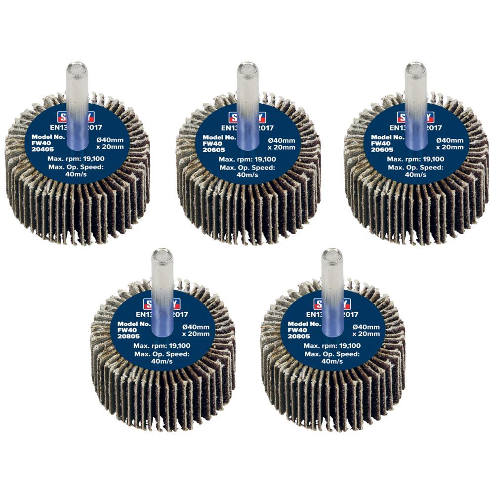 Sealey Flap Wheels Pack Of 5 40mm 20mm Assorted