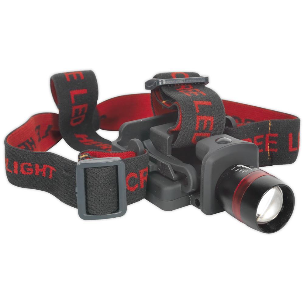 Sealey LED 100 Optical Zoom Head Torch Black / Red