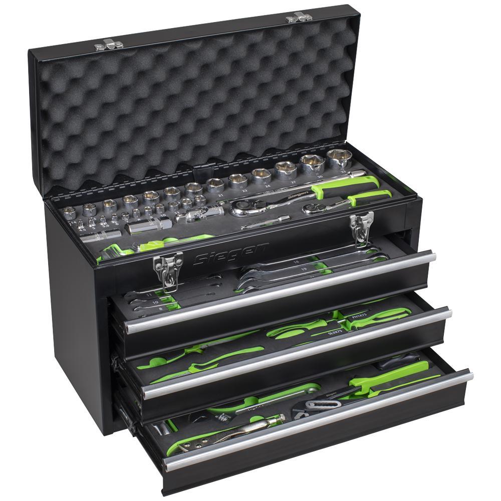 Siegen 3 Drawer Tool Chest + 98 Piece Tool Kit Black
