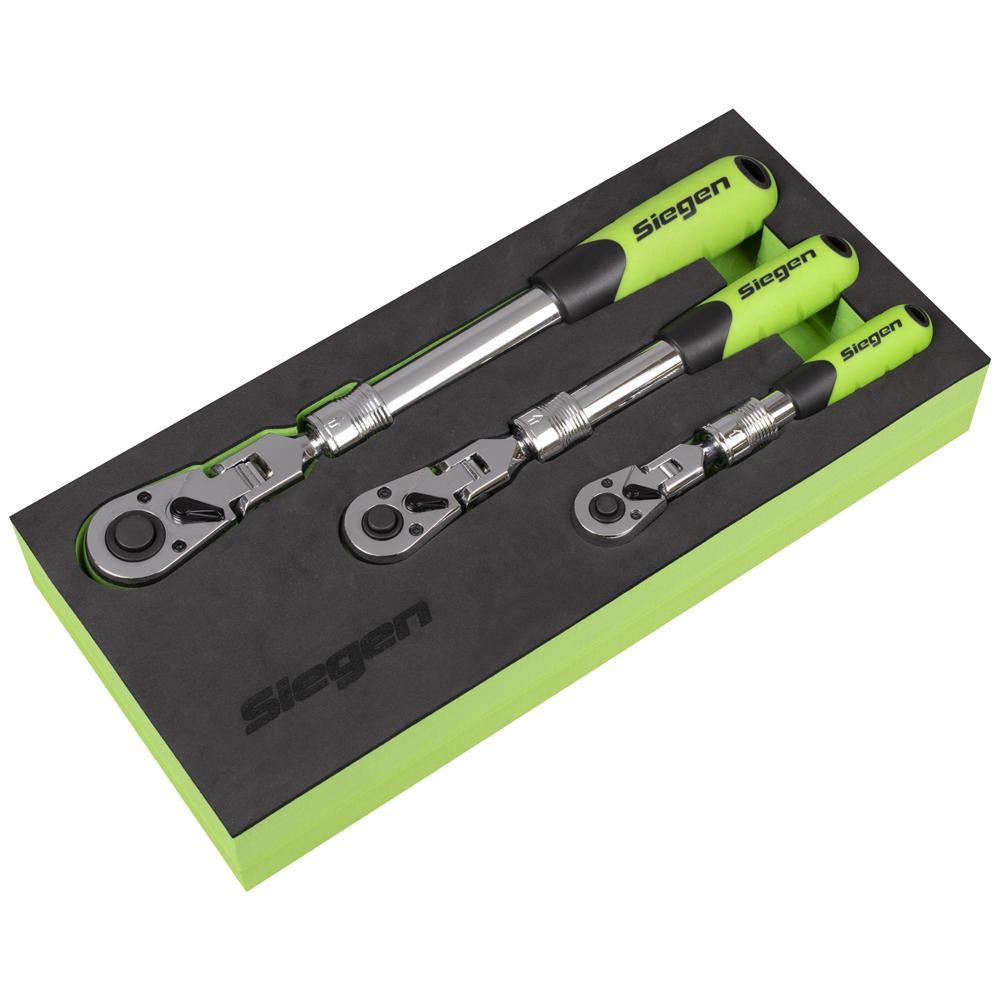 Siegen 3 Piece Extendable Flexi Head Ratchet Set Combination