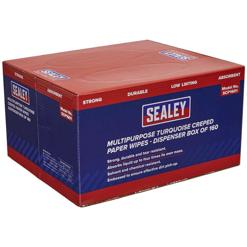 Sealey Creped Turquoise Multi Purpose Paper Wipes Pack of 160