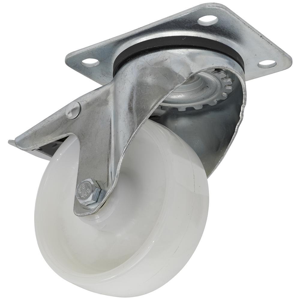 Sealey Swivel Plate Total Lock Castor White Polyamide 100mm