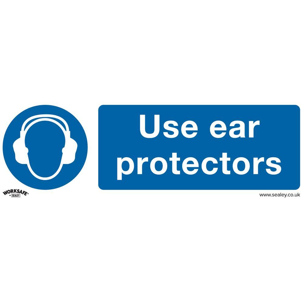 Sealey Self Adhesive Vinyl Use Ear Protectors Sign 300mm 100mm Standard