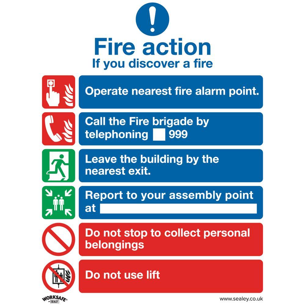 Sealey Rigid Plastic Fire Action With Lift Sign Pack of 10